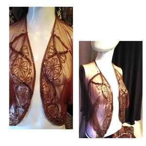 Sheer Sequin  Beaded Flowy Shrug Top
